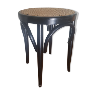Wooden and rattan tabouret