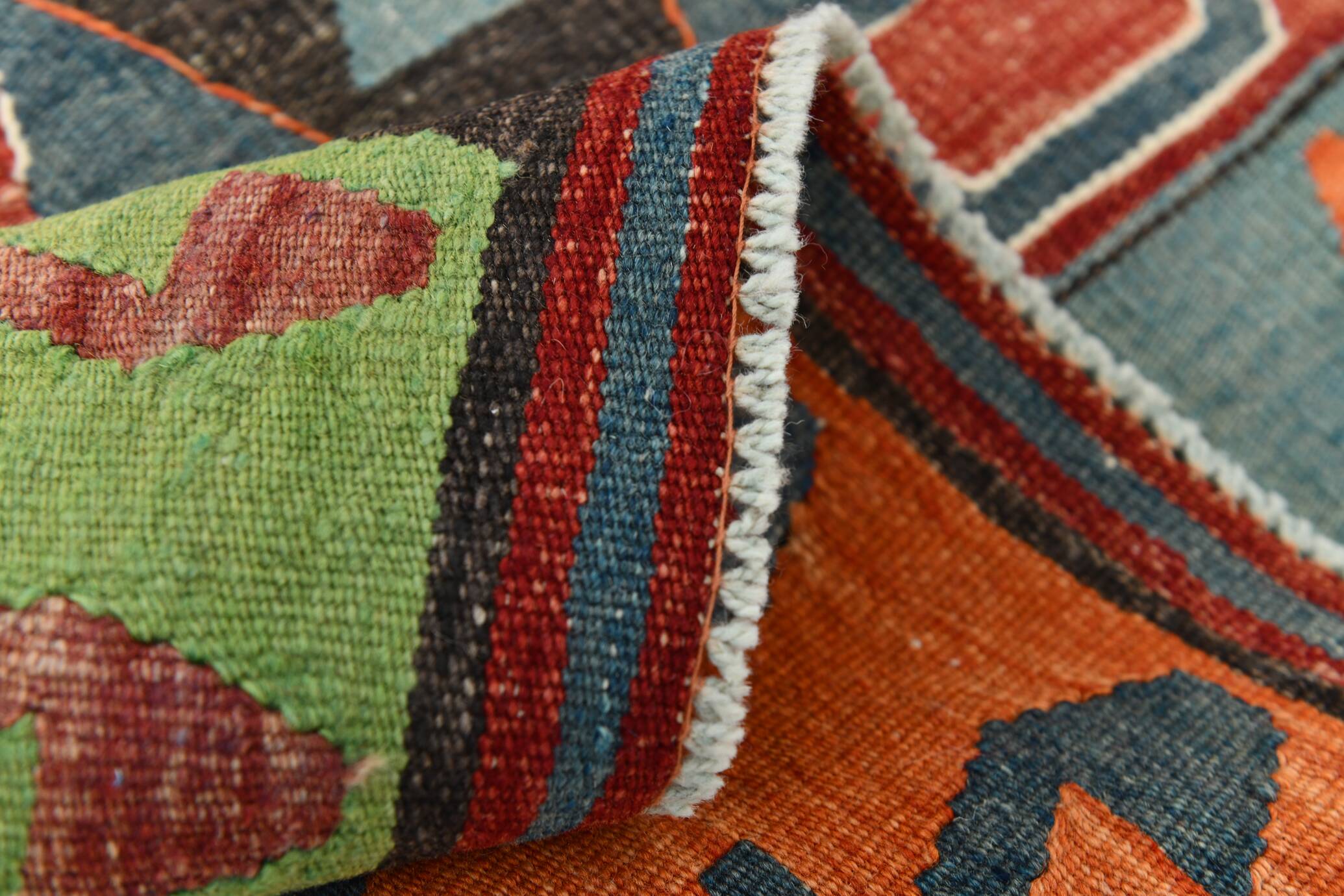 6x11 Vintage Geometric Style Handmade Vintage Kilim Rug, 195x335Cm