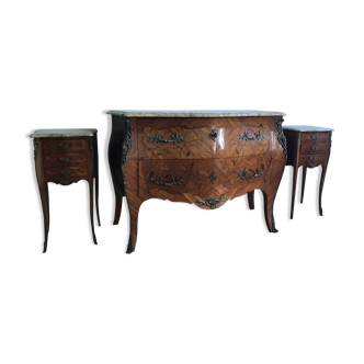 Louis XV chest of drawers & 2 Louis XV bedside tables