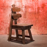 Vintage mid century brutalist solid oak dining chairs, 70