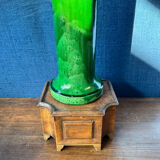 Large Art Nouveau vase in crackled green glazed stoneware – Baluster neck
