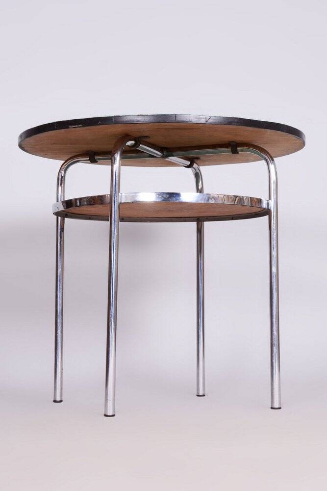 Small Czech Bauhaus Round Side Table in Chrome, 1930s