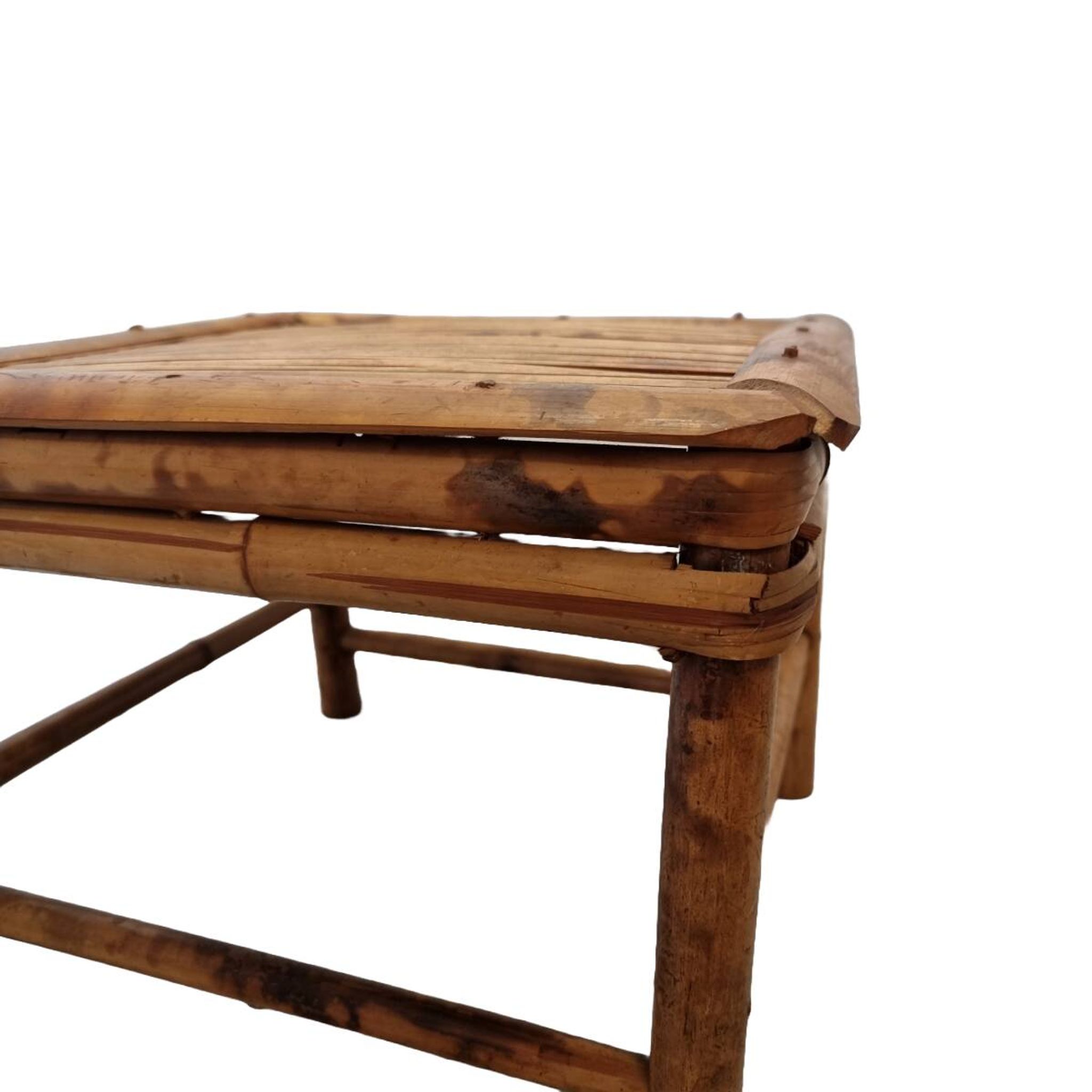 Vintage Turtle Color Bamboo Plant Table, mid century