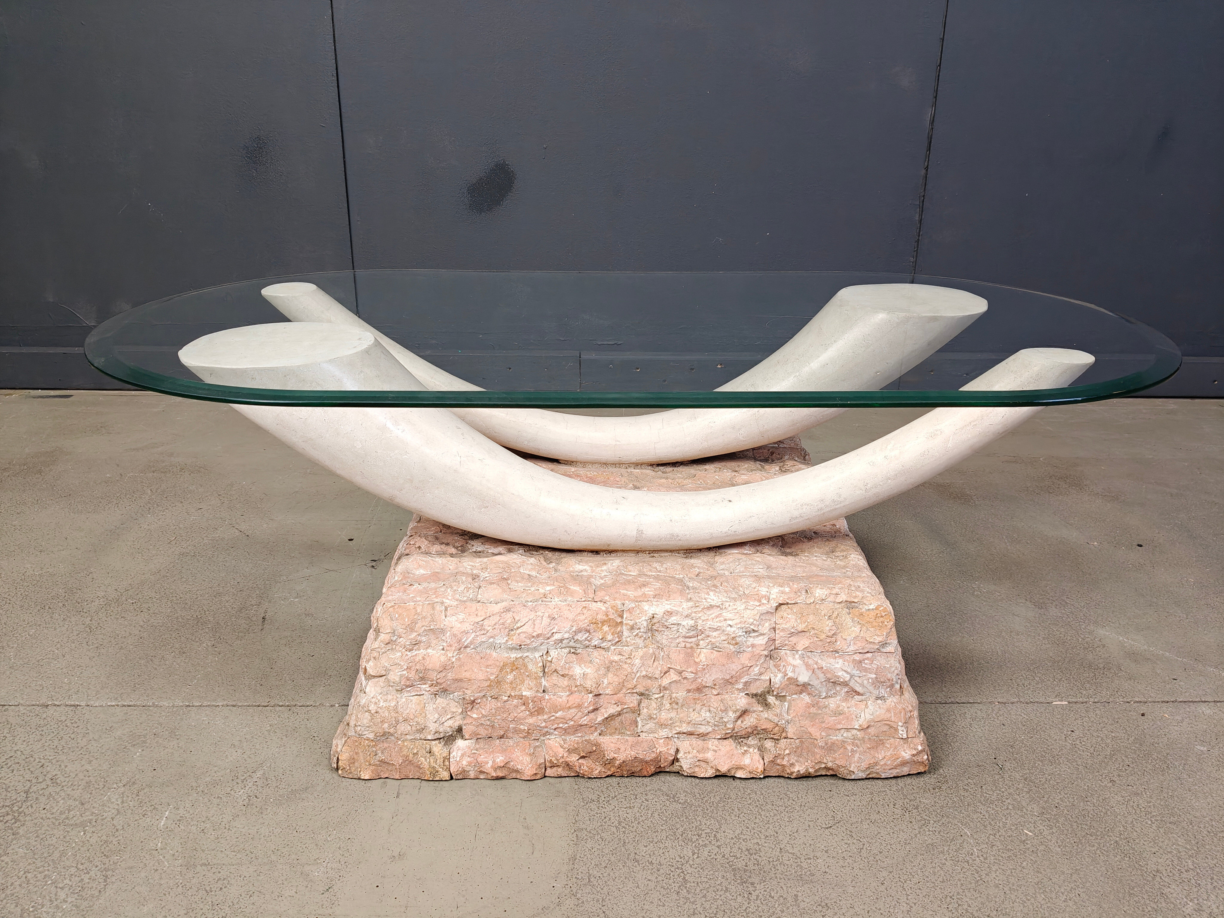 Vintage faux tusk coffee table, 1980s