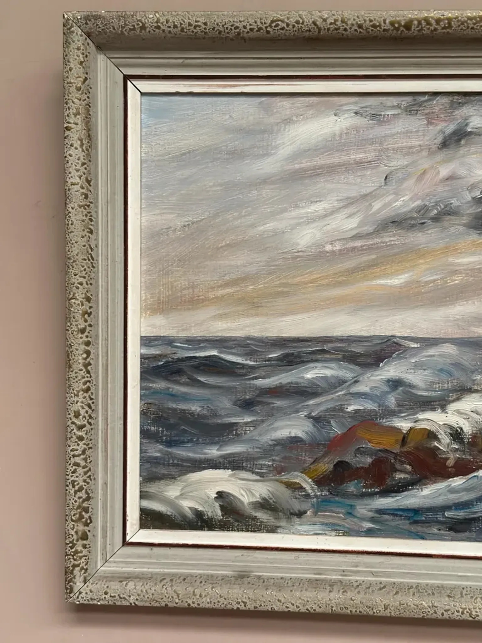 Oil on Canvas Original Swedish – 'Sea' by Holger Almquist – Signed – Vintage and Framed – 50 × 40 cm (19.7 in × 15.7 in)