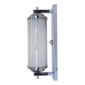 Large Bauhaus Wall Sconce in Chrome and Opaline Glass, 1930s – Czechoslovakia, Marked
