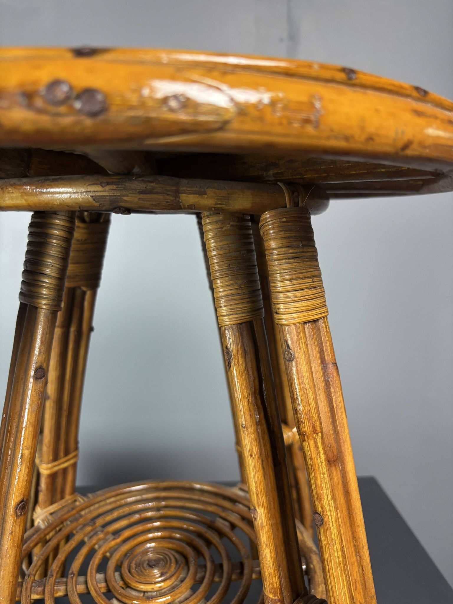 Mid-Century Italian pencil reed rattan side or occasional table, ca 1950s