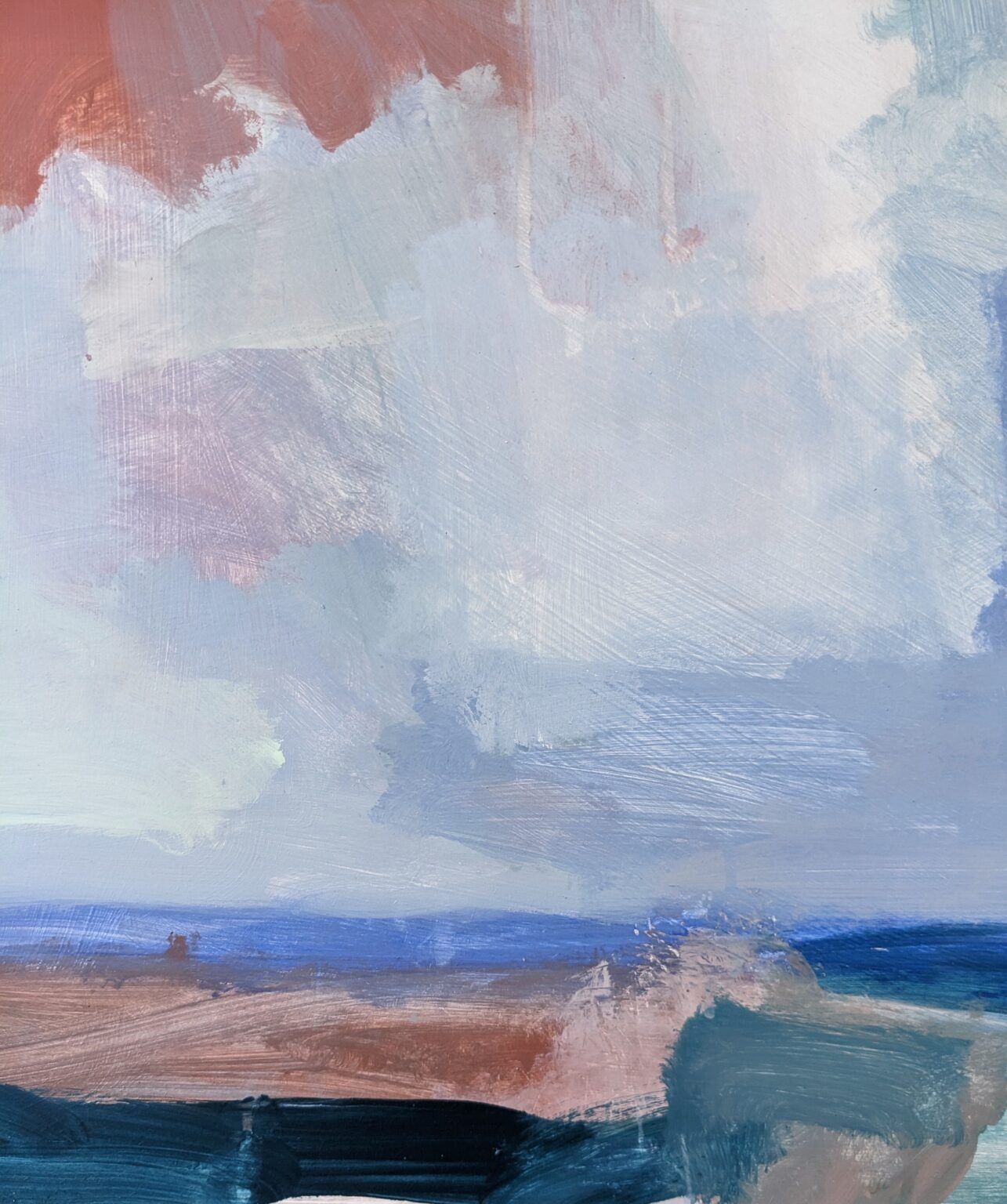 Contemporary "Summer Clouds" Abstract Seascape by British Artist Ian Mood, Framed Oil Painting