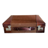 Fabric and leather suitcase