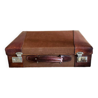 Fabric and leather suitcase