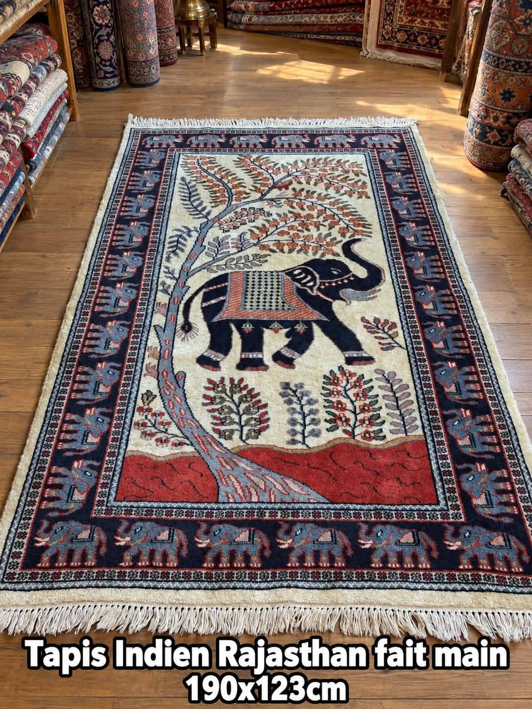 Handmade Indian rug Rajasthan 190x123cm