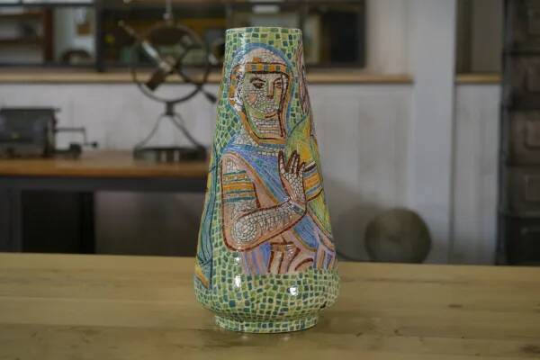 Colorful Italian ceramic mosaic pattern vase, 1960s