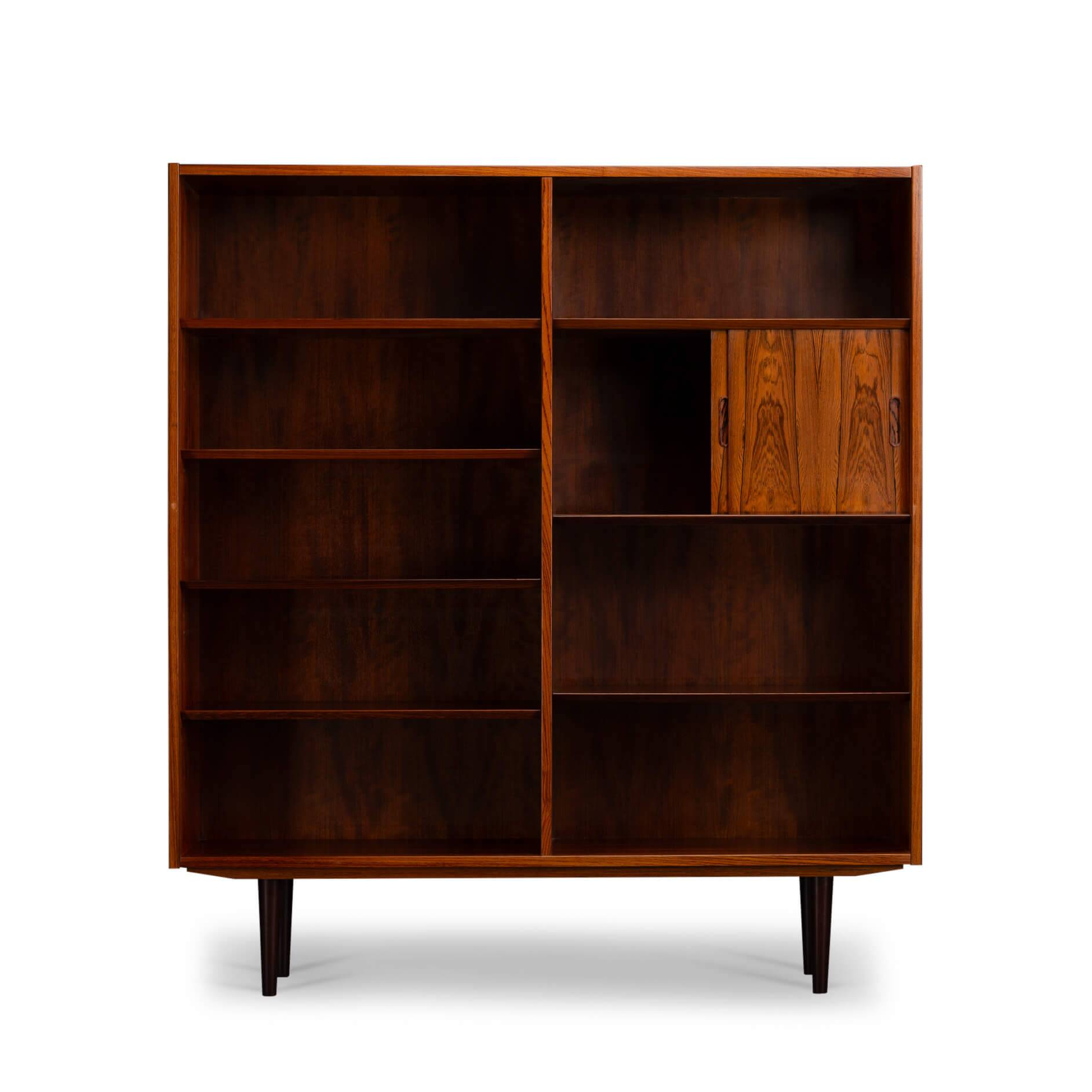 Rosewood library designed by Danish designers with doors by Hundevad & Co, 1960s.