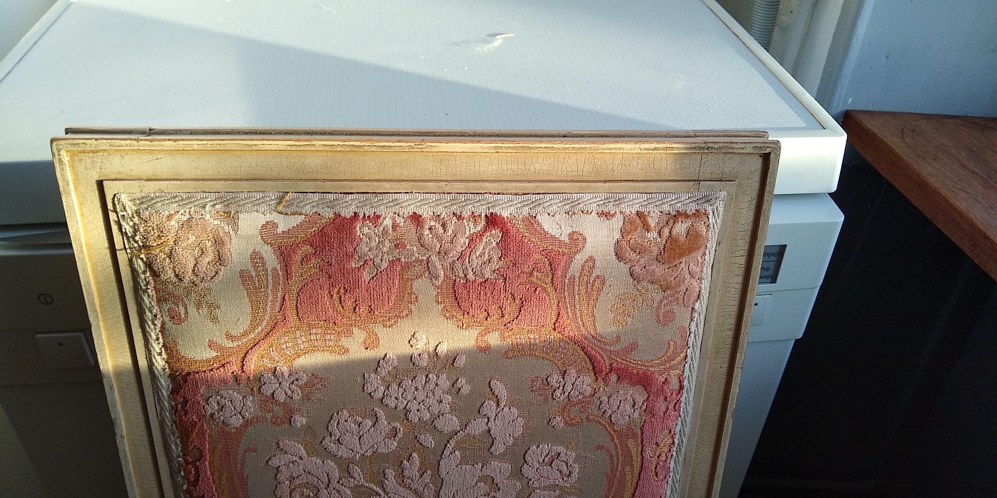 Set of 6 chairs sober wooden with fabric of Louis XVI style