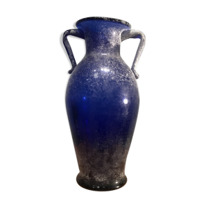vase haut cobalt scavo verre de Murano amphore ou vase assigné seguso