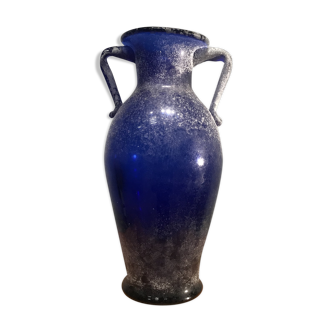 Vase haut cobalt scavo verre de Murano amphore ou vase assigné seguso