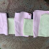 6 napkins, mismatched, pink and lime green, monogram M or CC