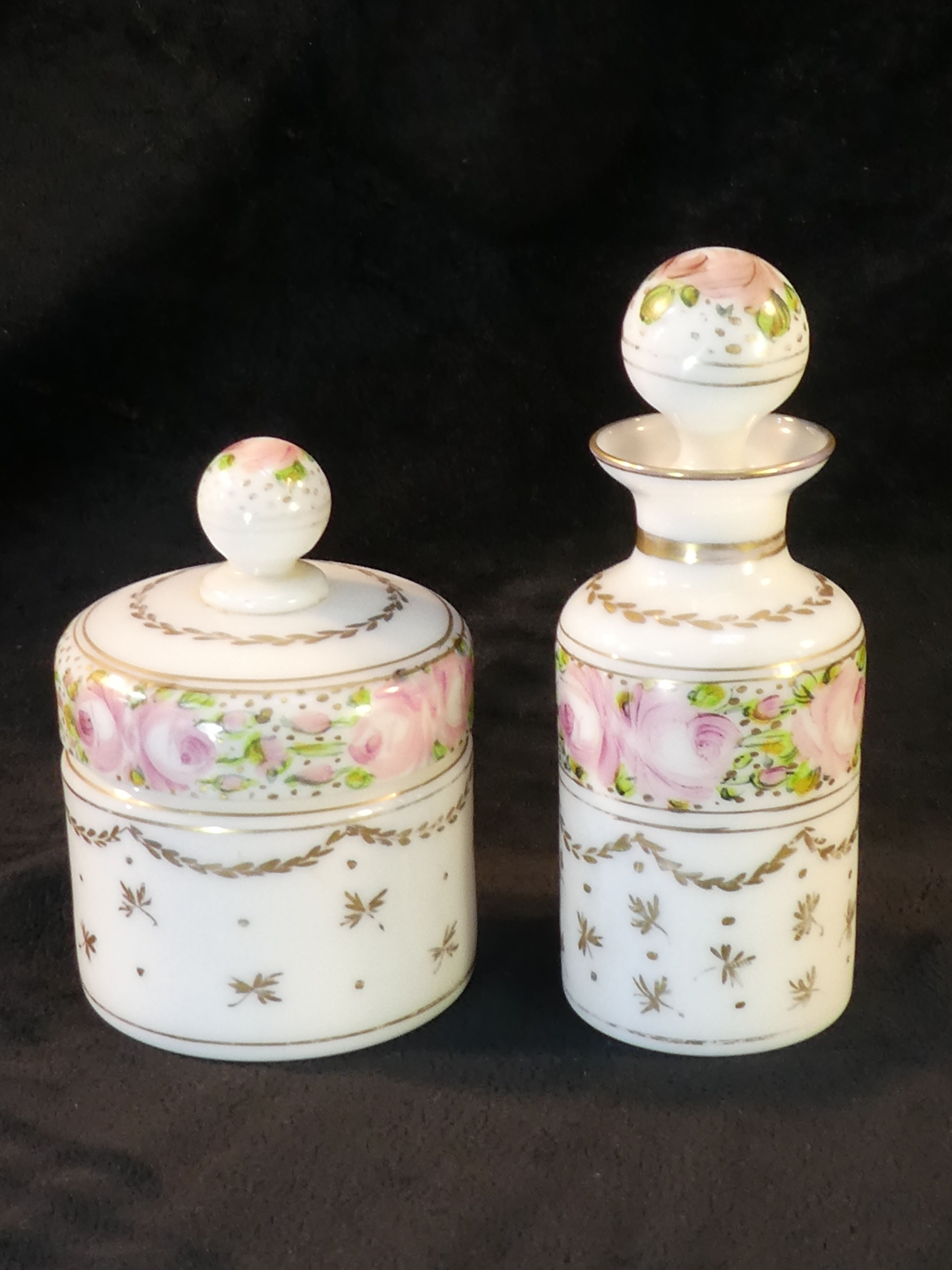 2 Old toilet bottles in Opaline NAPOLEON 3 hand painted