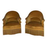 Pair of mustard velvet toad armchairs
