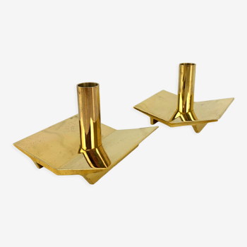 Pair of Scandinavian brass candle holders, model N°70, Pierre Forsell for Skultuna, 1960