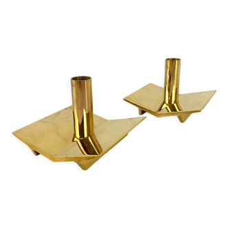 Pair of Scandinavian brass candle holders, model N°70, Pierre Forsell for Skultuna, 1960