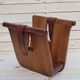 Magazine holder or vinyl in wood and leather vintage design 1960/70