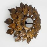 Sun ceiling light, foliage ceiling light in gold metal, vintage ceiling light. 70s