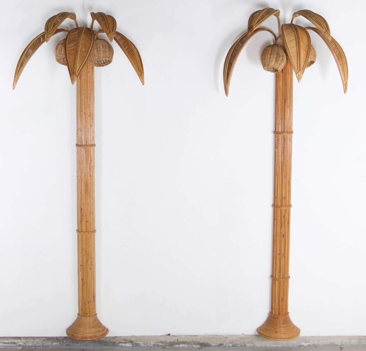 Pair of large "coconut/palm" wall lights in rattan