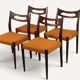 Set of 4 vintage teak and orange wool chairs – 1960s