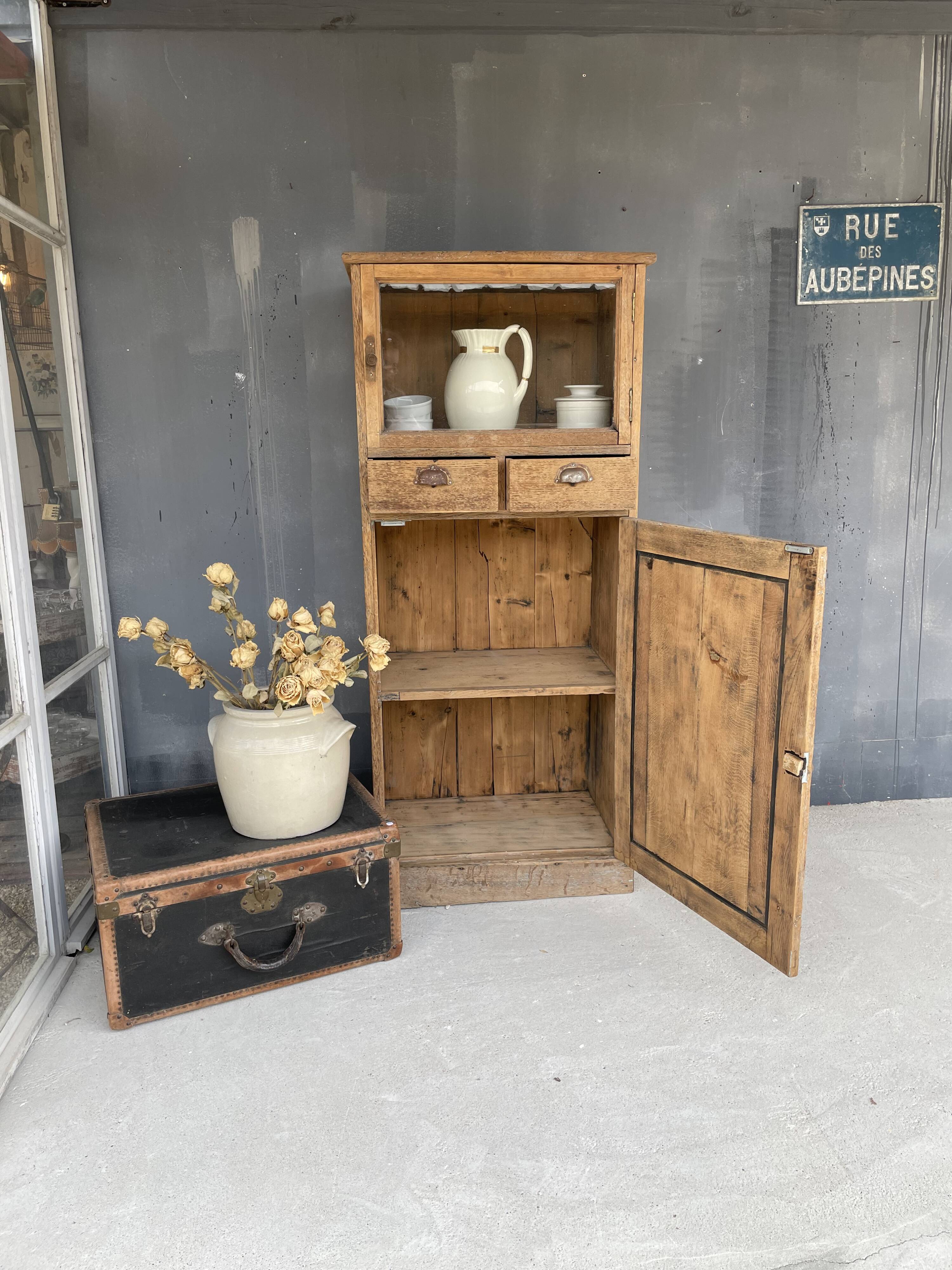 Antique solid oak showcase