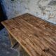 Antique French pine dining table, large farmhouse table on wheels, 19th century.
