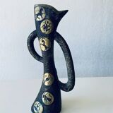 Brutalist bronze vase, the signs of the zodiac