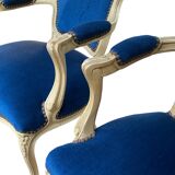 Pair of Louis XV style armchairs in blue velvet