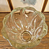 Vintage thick glass vase with twisted ribbed relief.