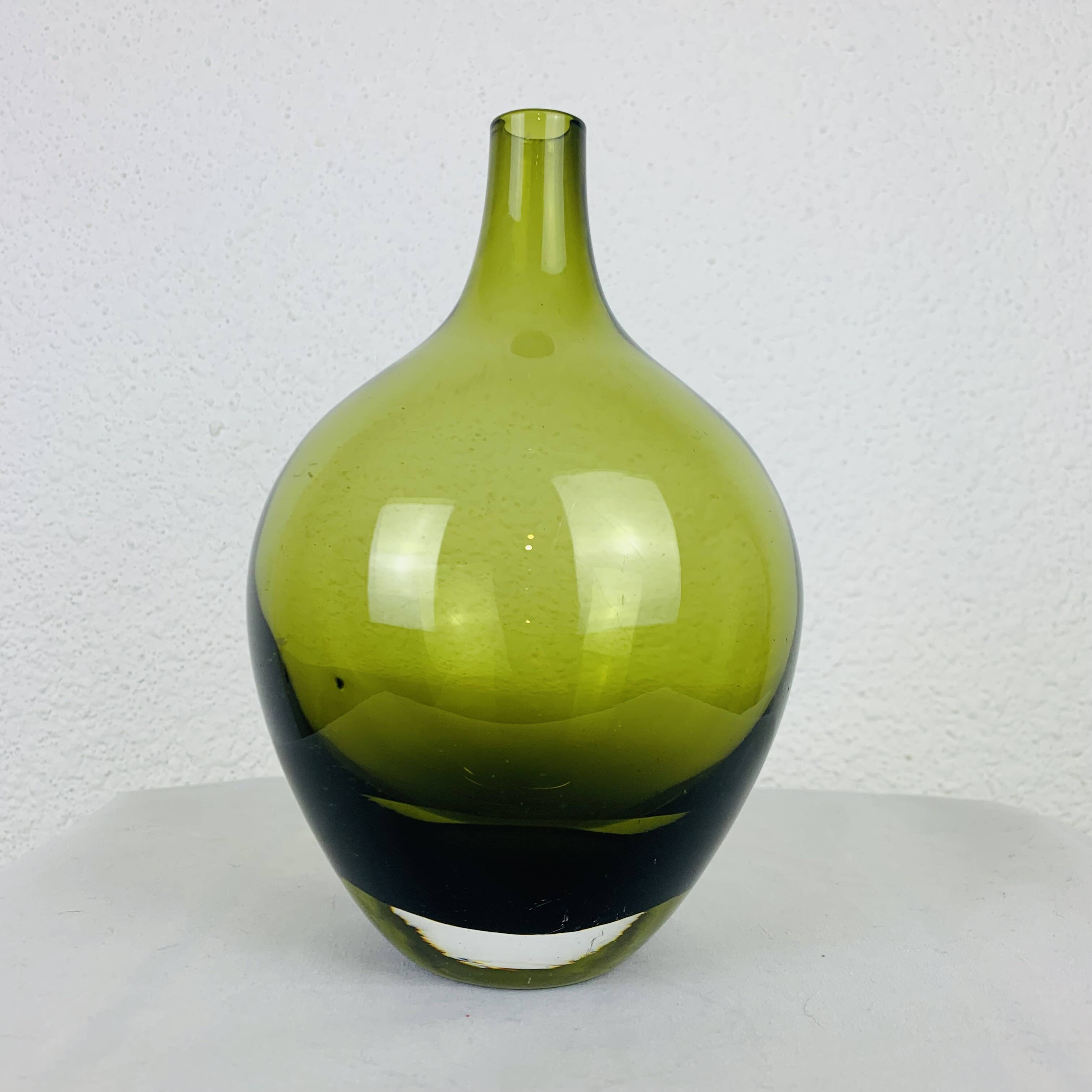 Scandinavian green blown glass vase, vintage