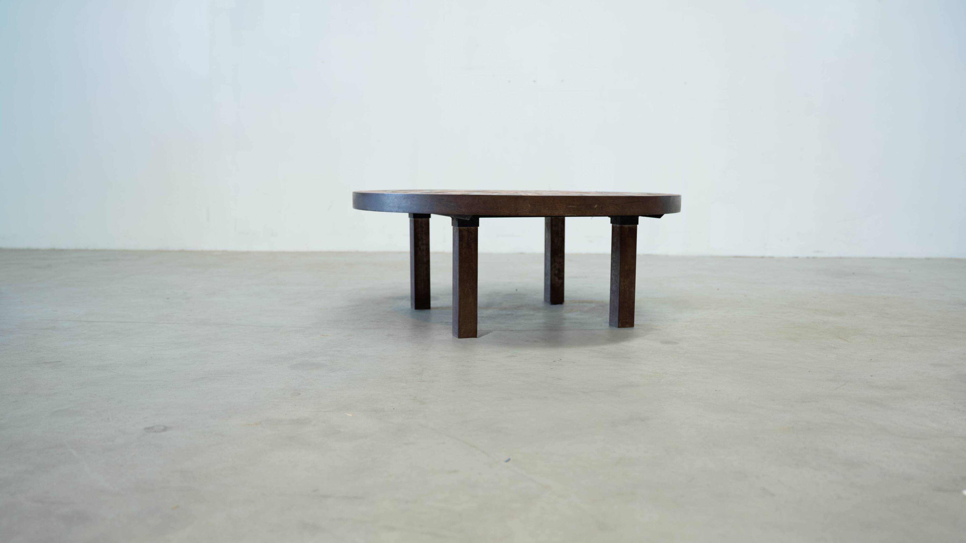 Rare red ceramic coffee table by Roger Capron