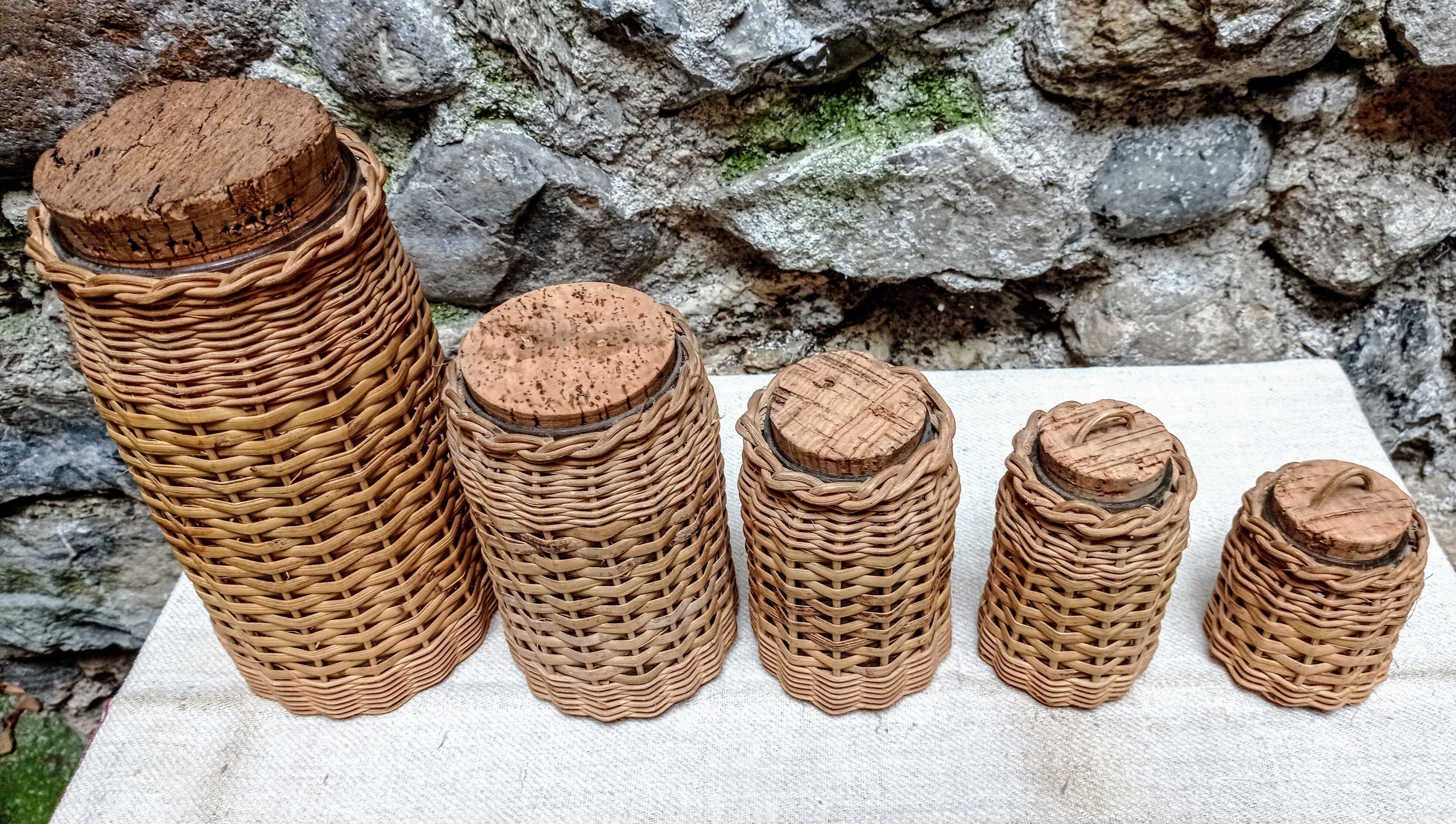 Glass and rattan kitchen pots