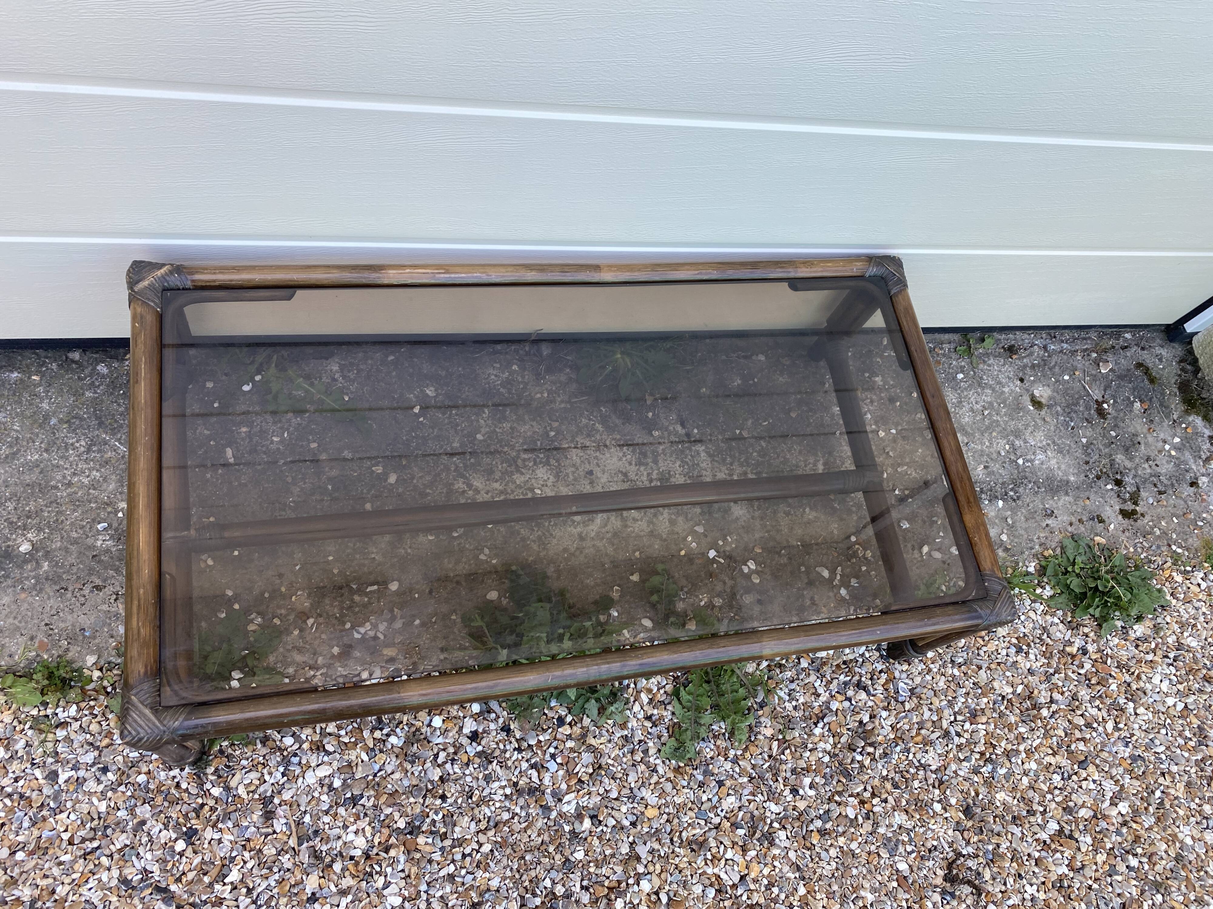 Rattan coffee table and vintage glass
