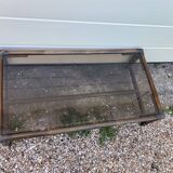 Table basse rotin et verre vintage