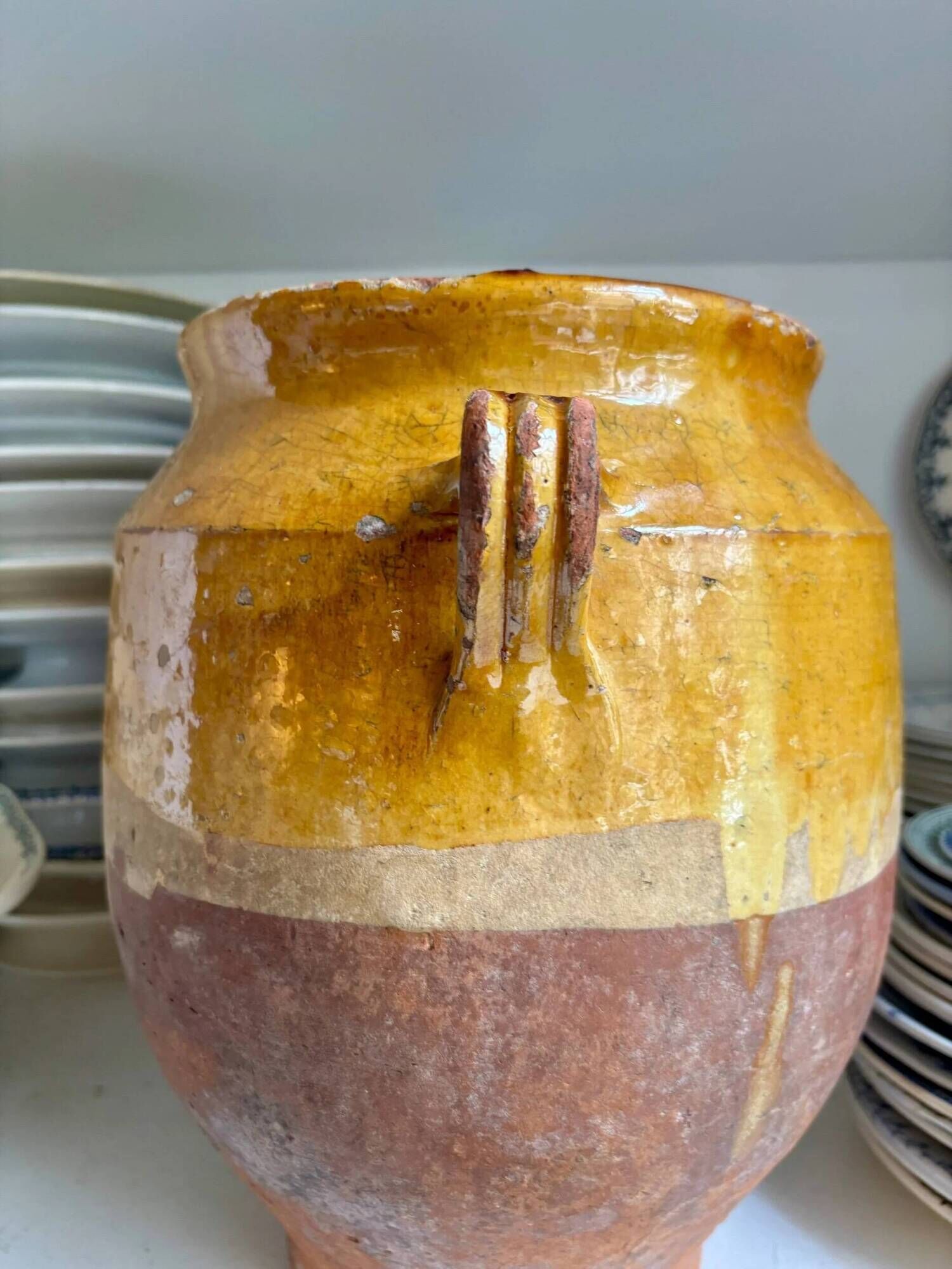 Grease pot, glazed ochre ceramic jar no. 4 - 18th century