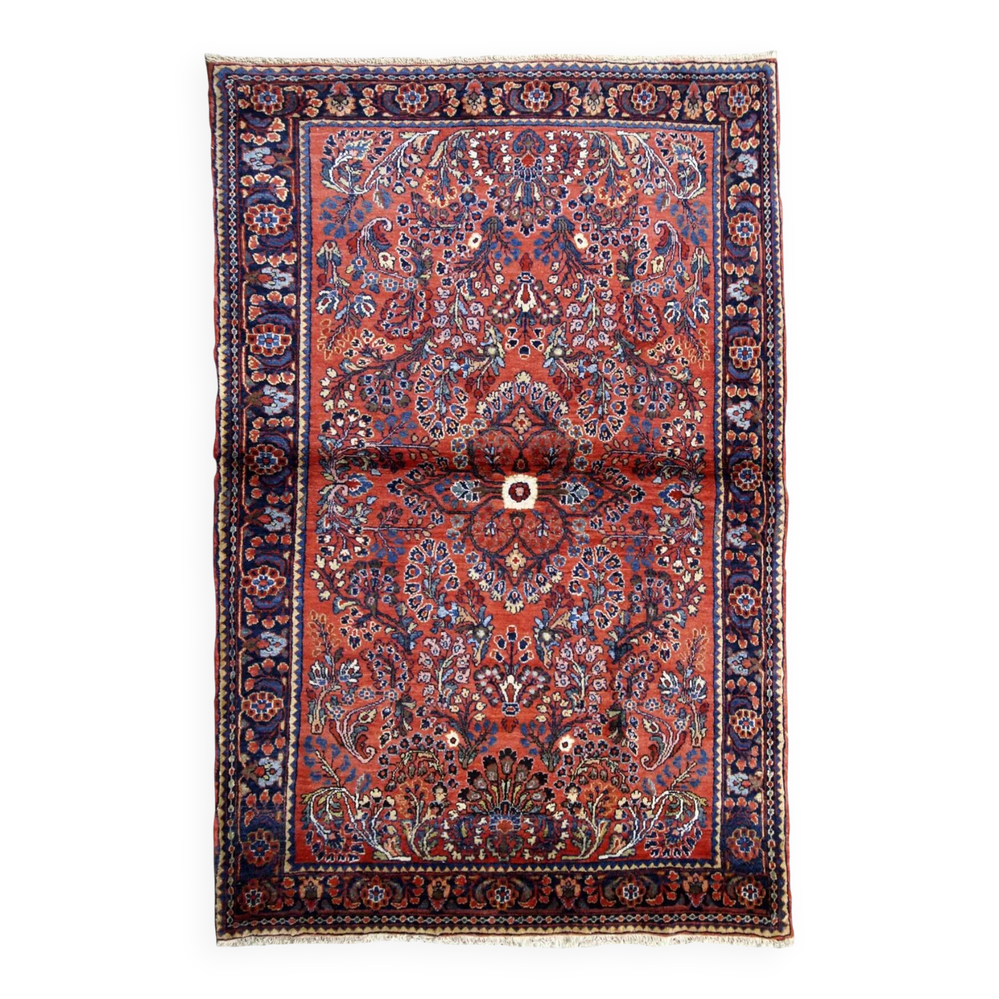 Handmade antique Persian Sarouk rug 3.2' x 5.2' (97cm x 158cm) 1920s