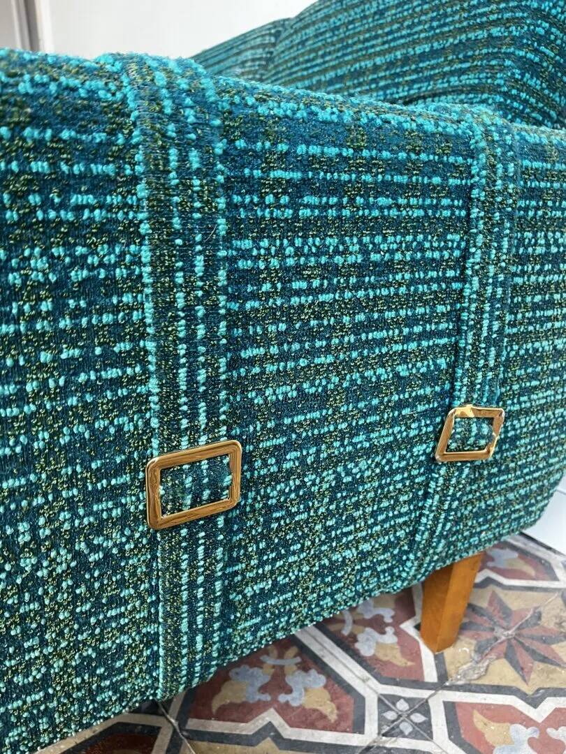Mid-century sofa, three-seater in turquoise shade