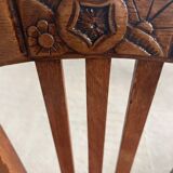 Pair of carved wooden chairs with pink velvet seat ART DECO