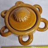 Vintage ceramic pot, ochre, with 8 handles