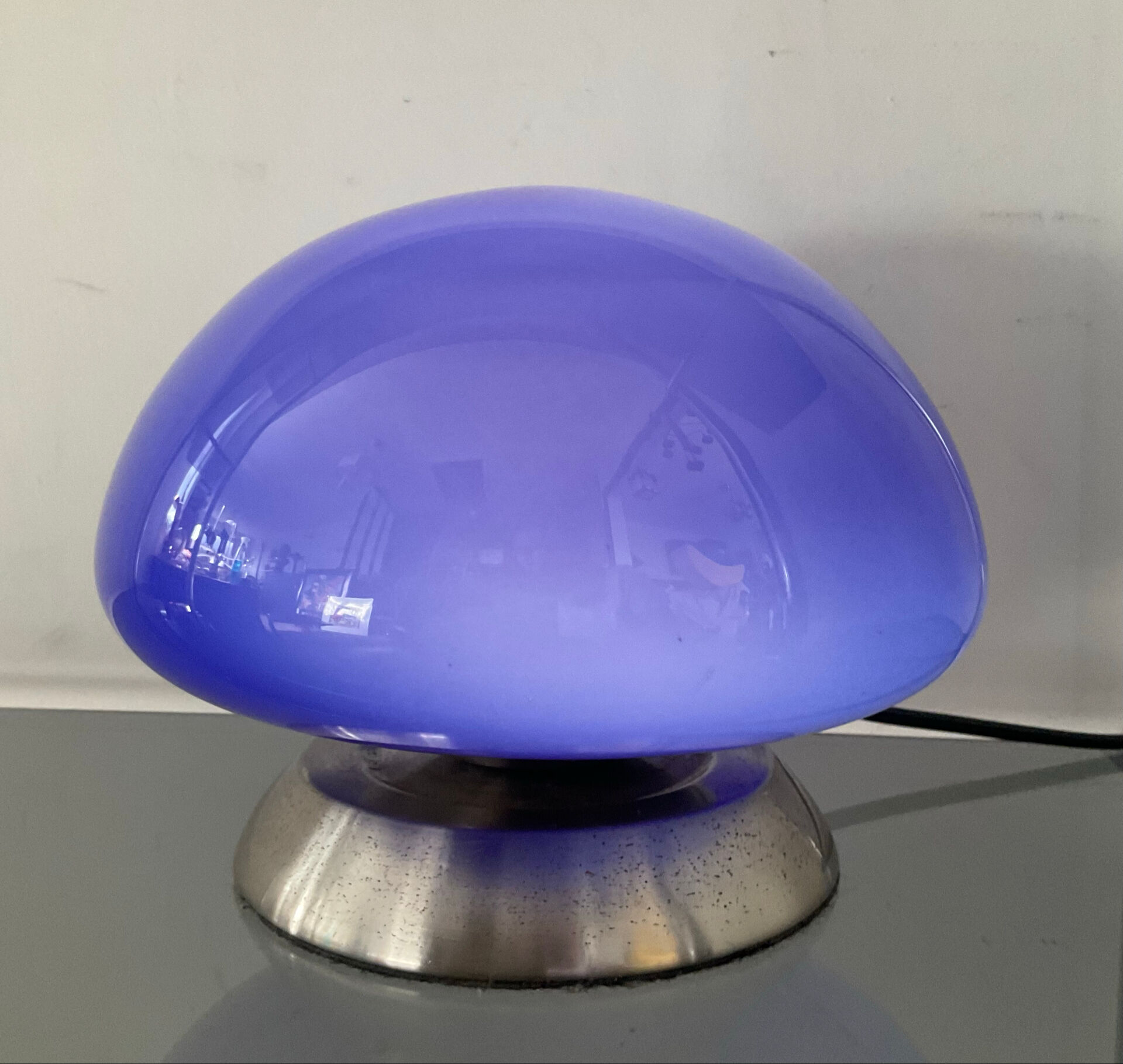 Vintage blue opaline mushroom lamp from the 1980s.