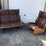 Scandinavian leather sofa and armchair set