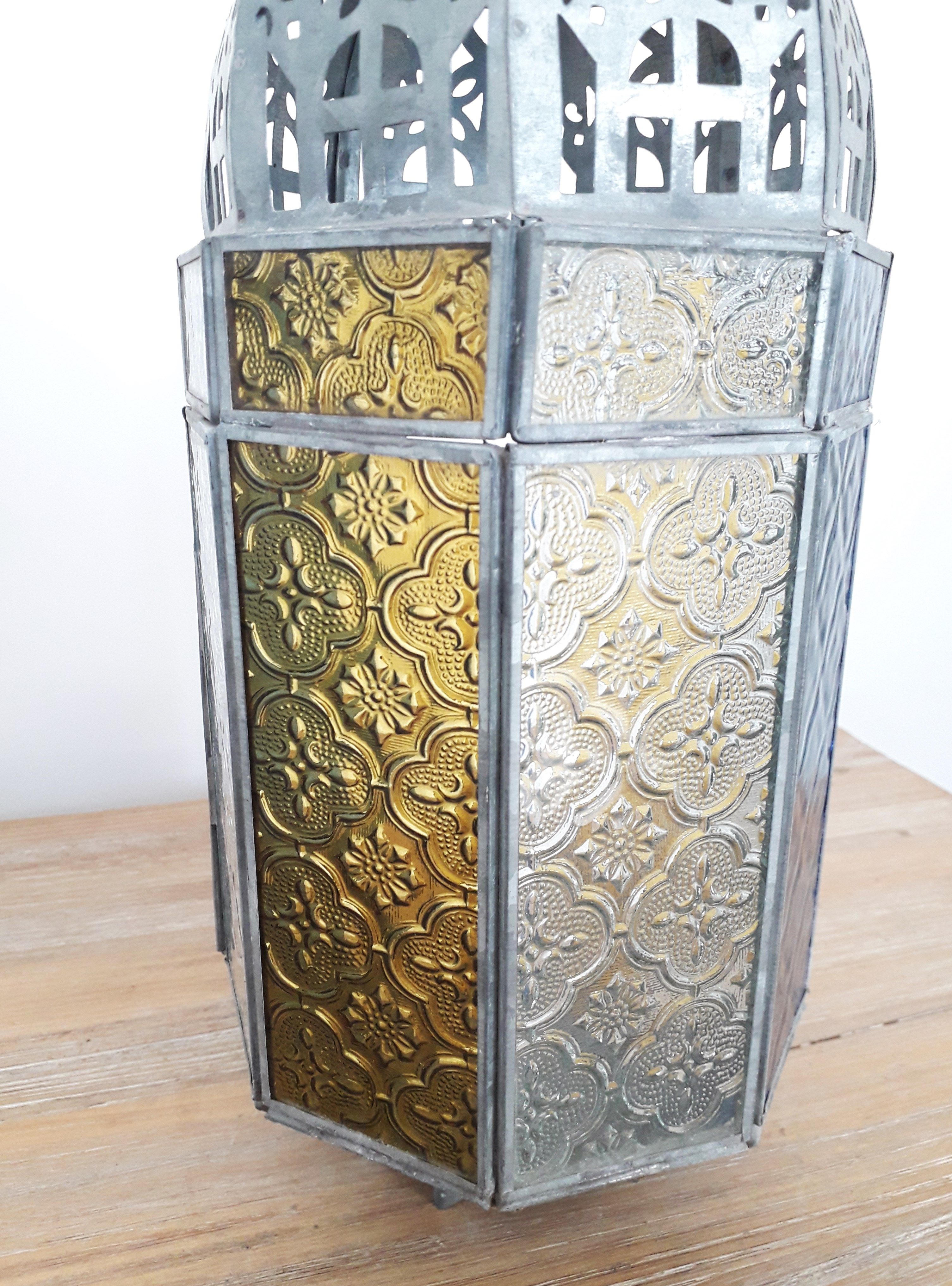 Old oriental lantern in metal and colored glasses - 1960