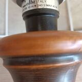 Vintage Italian table lamp in turned wood and leather lampshade