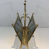 Neoclassical magazine rack in brass and blue glass