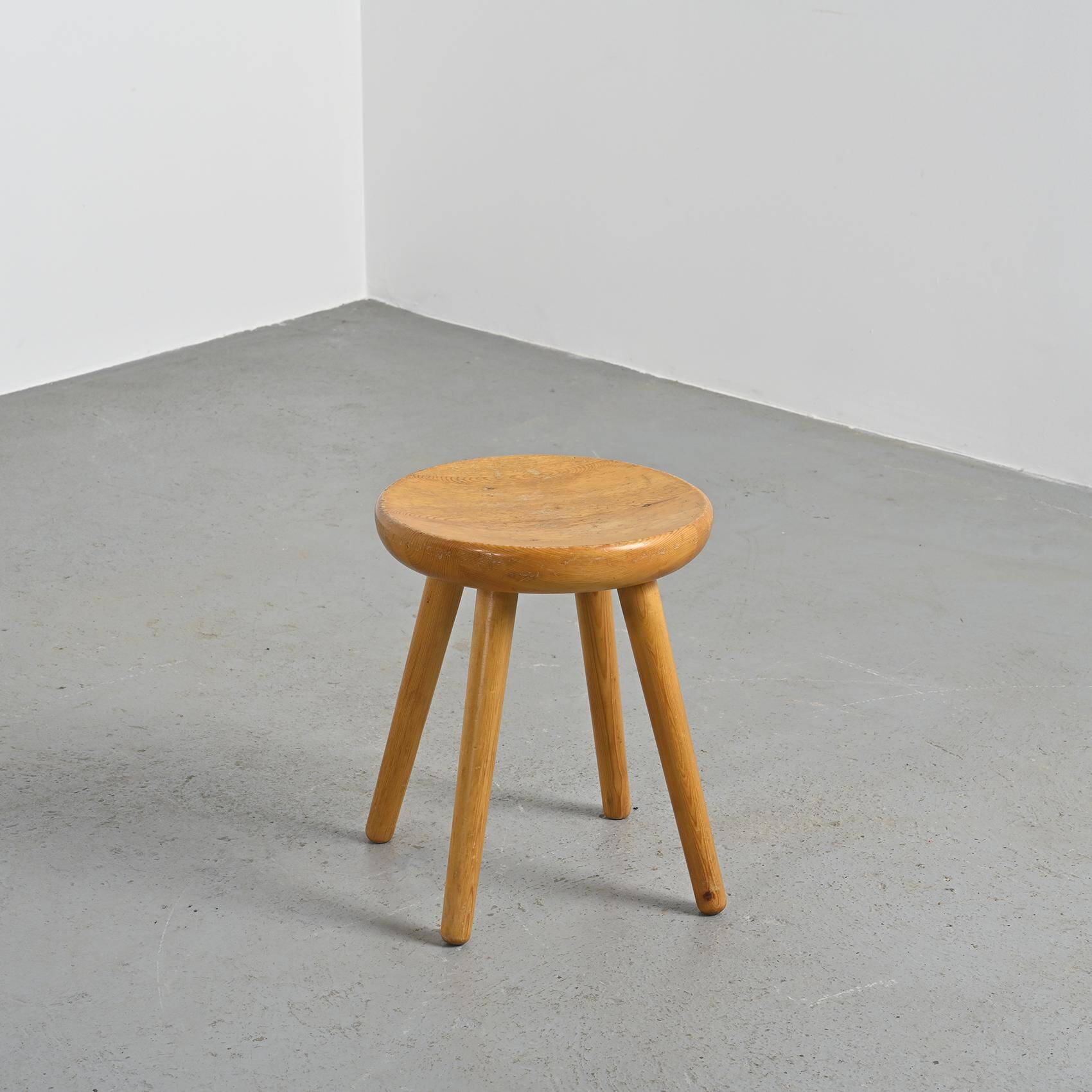 Pine stool by René Martin, France, circa 1965
